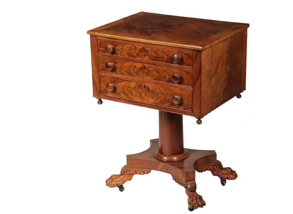 Appraisal: THREE-DRAWER FEDERAL STAND - Highly Figured Crotch Mahogany circa with