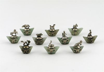 Appraisal: Ten Chinese hardstone and silver coloured metal Years including rat