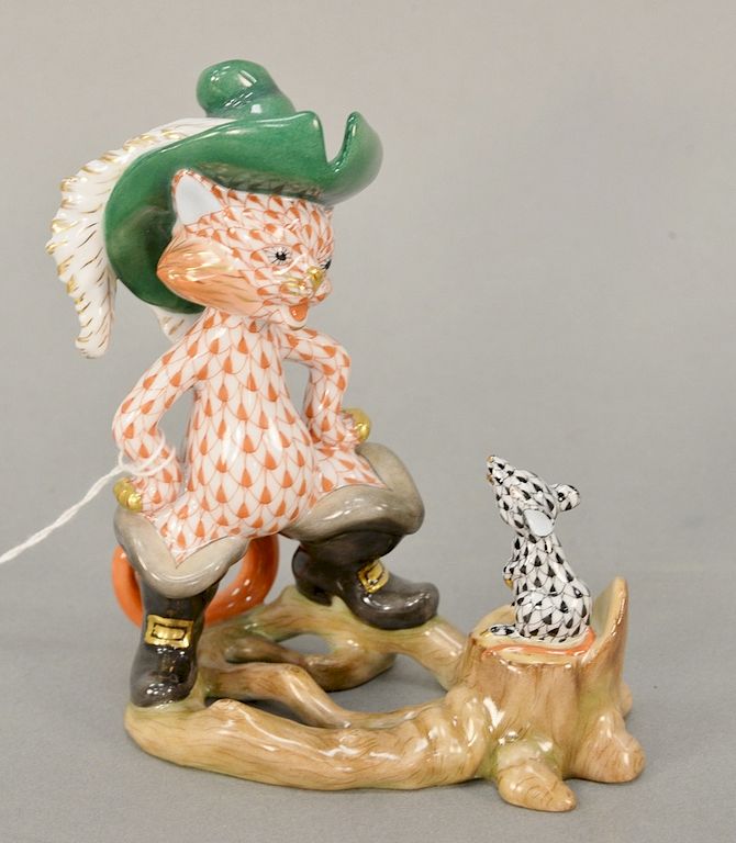 Appraisal: Herend porcelain figurine Puss in Boots multicolor fishnet new ht