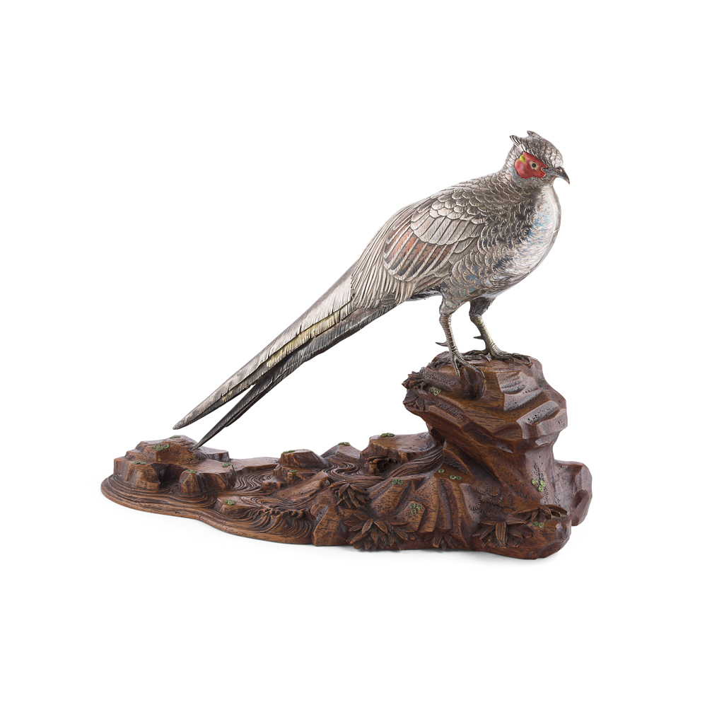 Appraisal: SILVER MODEL OF A PHEASANT MEIJI PERIOD cast with its