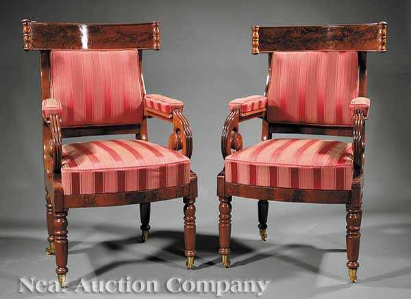 Appraisal: A Fine Pair of American Classical Carved Mahogany Armchairs early