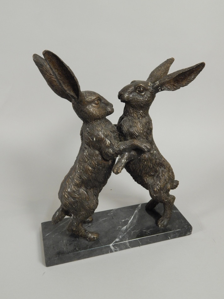 Appraisal: thC British School A pair of hares fighting bronze on