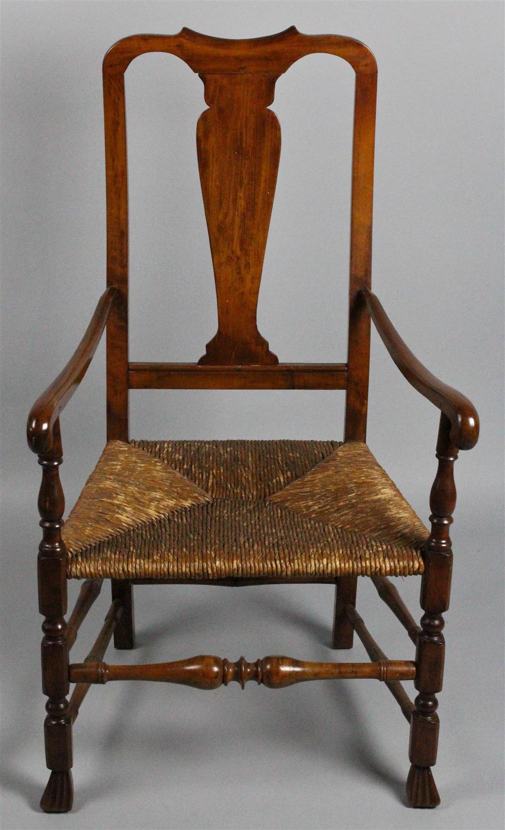 Appraisal: WILLIAM AND MARY TRANSITIONAL CHERRYWOOD ARM CHAIR having a shaped