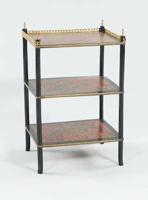 Appraisal: A Three Shelf Stand The stand is supported by rounded