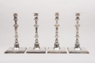 Appraisal: Set of Four Georgian Style Silver Candlesticks SET OF FOUR