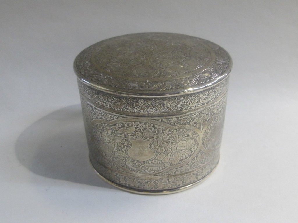 Appraisal: Eastern white metal cylindrical box and cover