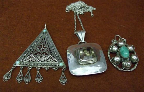 Appraisal: Three silver gem set pendants