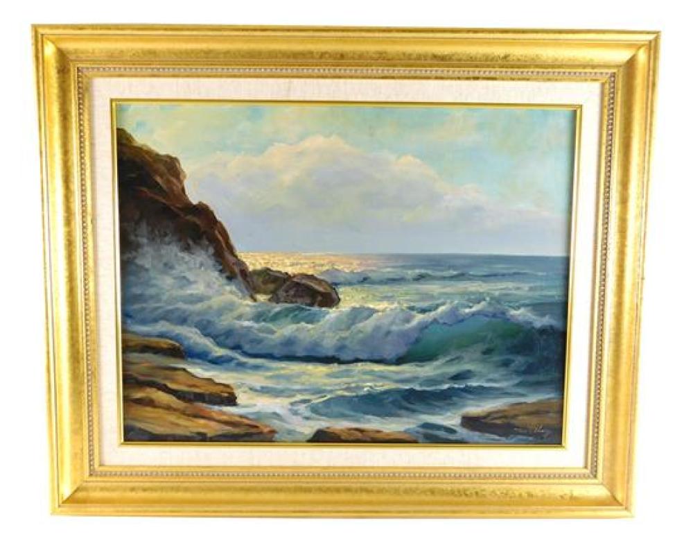 Appraisal: William C Ehrig American - oil on canvas seascape with