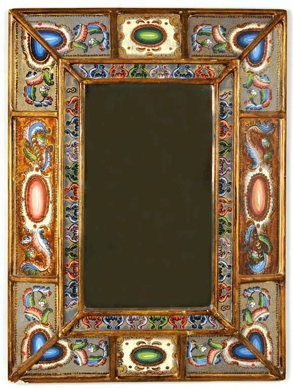 Appraisal: Peruvian Baroque Reverse Glass Painted Mirror Peruvian baroque style reverse