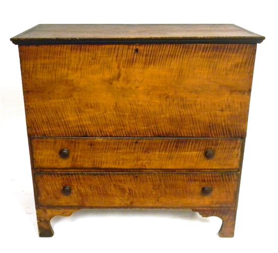 Appraisal: th C tall two drawer blanket chest tiger maple shaped