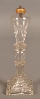 Appraisal: New England Colorless Glass Whale Oil Lamp New England Colorless