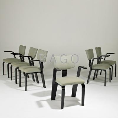 Appraisal: THONET Set of six dining chairs Austria s Lacquered wood