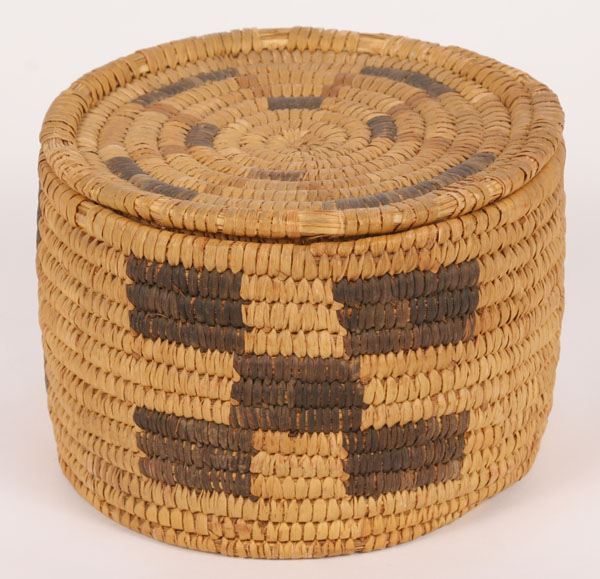 Appraisal: Native American Indian Papago lidded basket with geometric patterns x