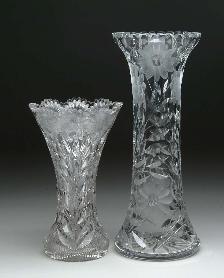 Appraisal: TWO CUT GLASS VASES Lot consists of two vases both