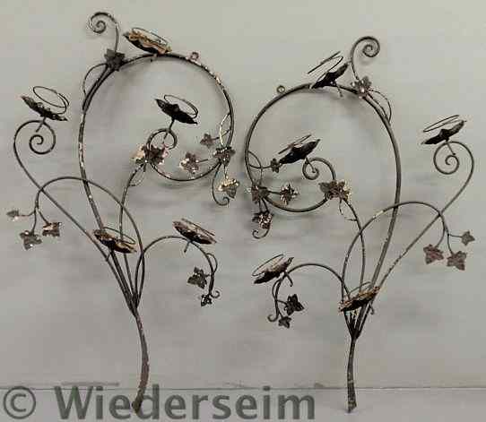 Appraisal: Pair of large wrought iron wall planter brackets each with