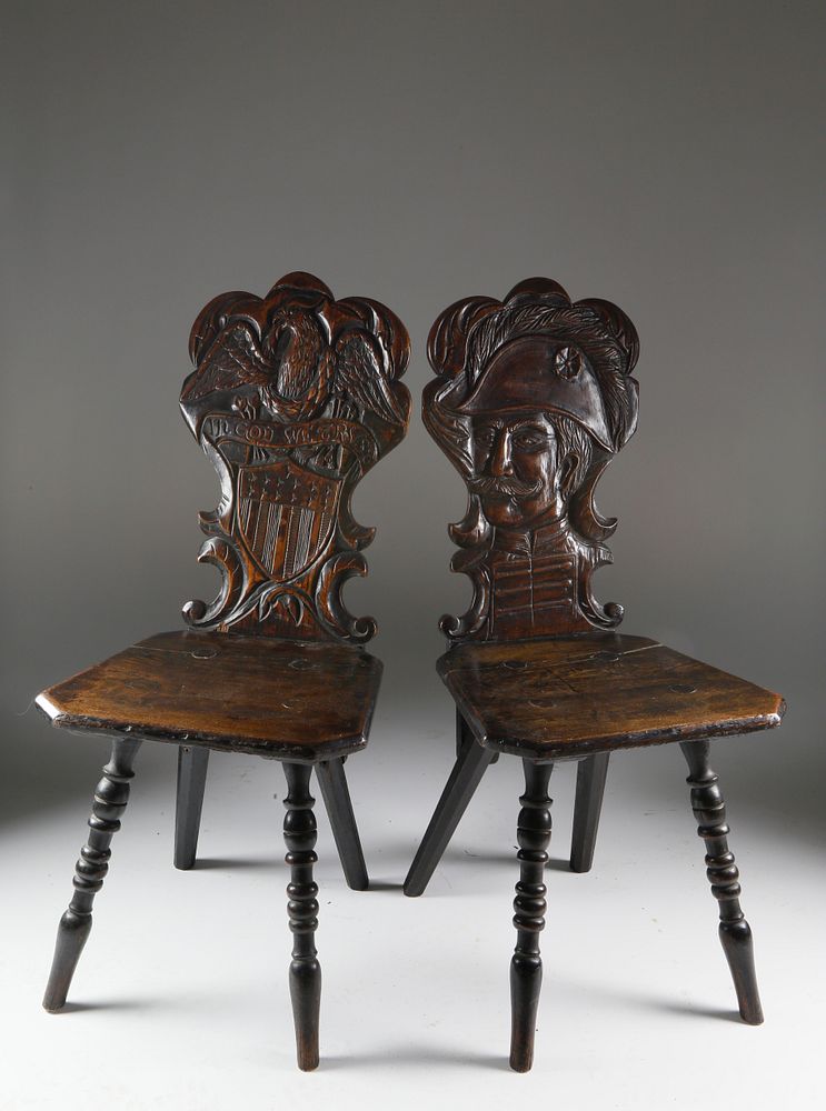 Appraisal: Pair of Continental Carved Oak Tavern Chairs Made for the