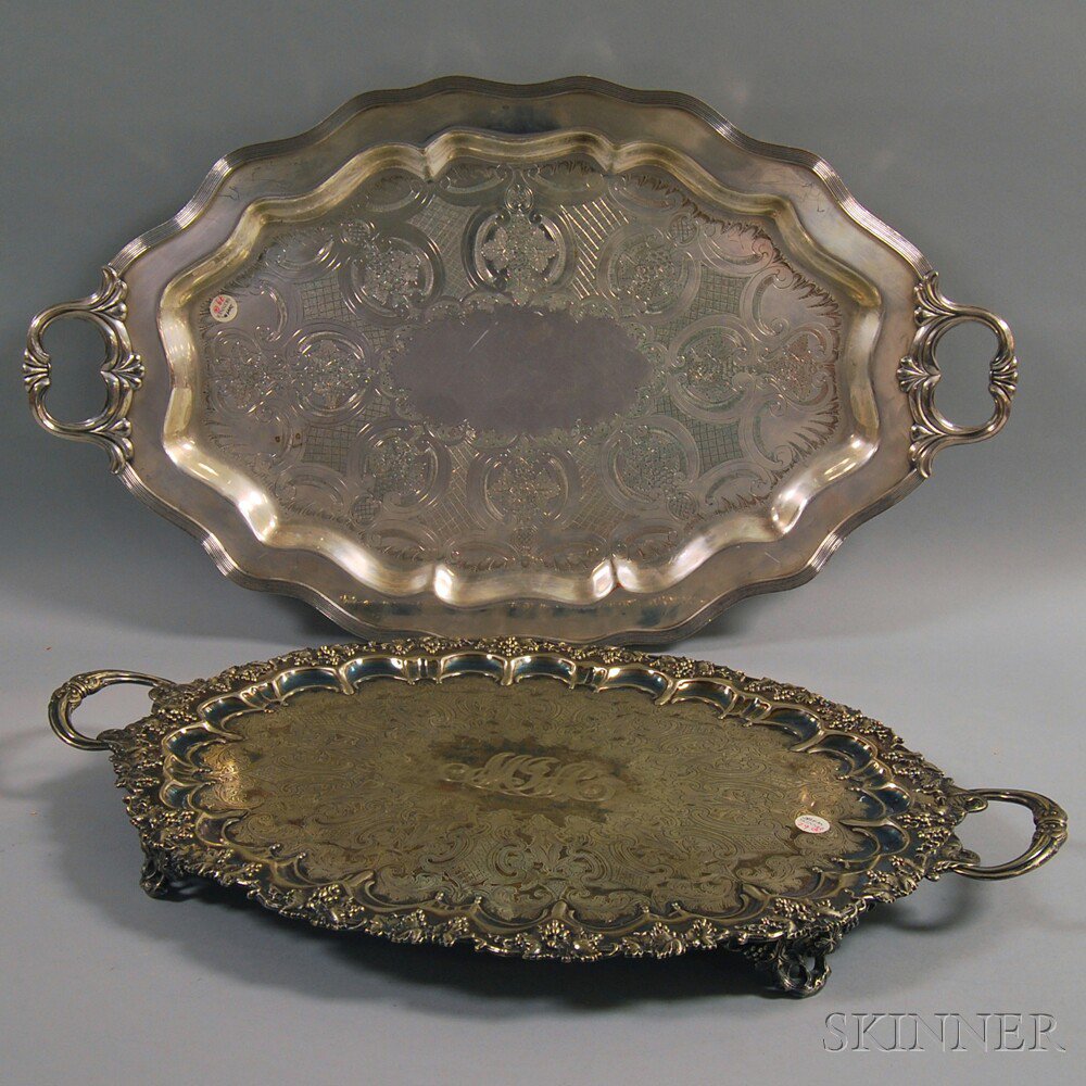 Appraisal: Two Large Silver-plated Footed Tea Trays one Barker Bros with