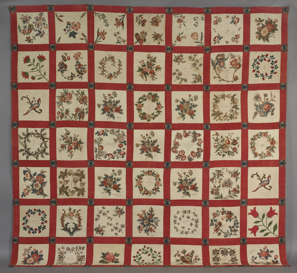 Appraisal: BALTIMORE FRIENDSHIP ALBUM PIECED APPLIQUED AND EMBROIDERED QUILTED COVERLET DATED