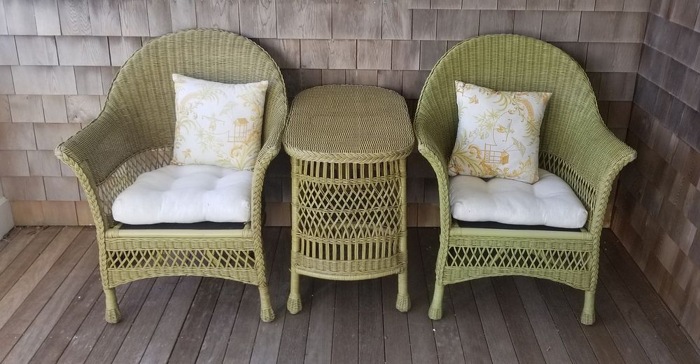 Appraisal: Pair of Vintage Wicker Armchairs and OvalTable Pair of Vintage