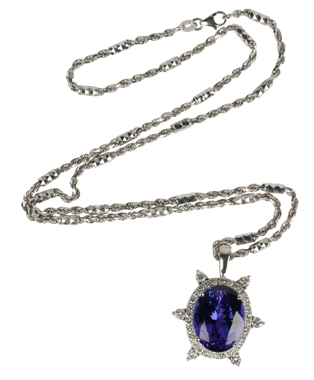 Appraisal: WHITE GOLD TANZANITE DIAMOND NECKLACE karat white gold chain with