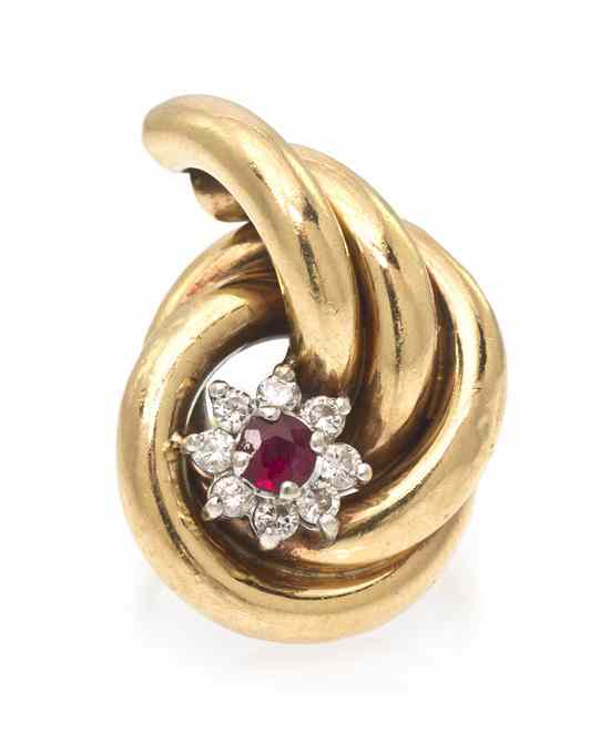 Appraisal: A Karat Yellow Gold Ruby and Diamond Swirl Ring containing