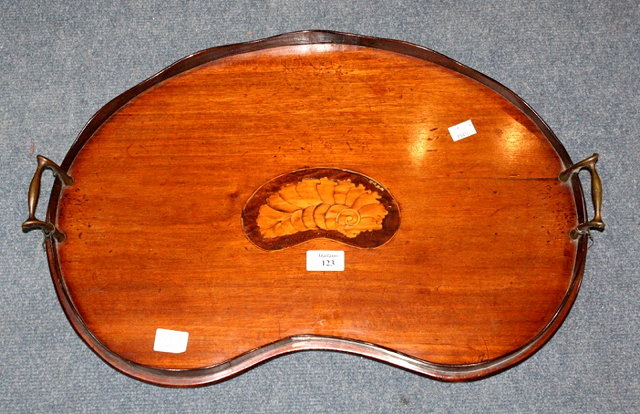 Appraisal: AN EDWARDIAN KIDNEY SHAPED TEA TRAY with inlaid decoration cm