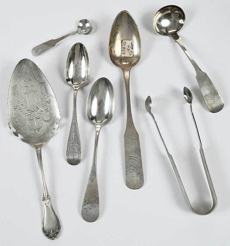 Appraisal: Boston Coin Silver Spoons Ladles Tongs American th century including