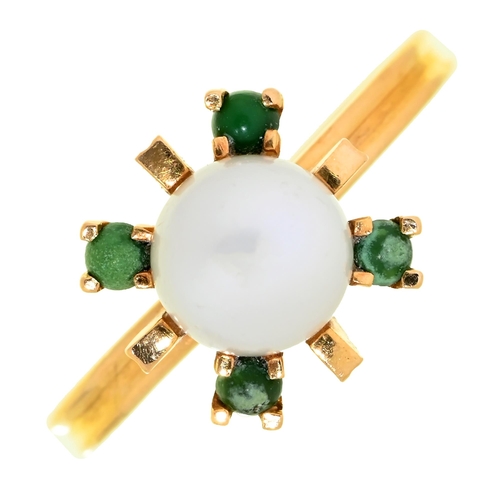 Appraisal: A cultured pearl and green stone ring in gold indistinctly