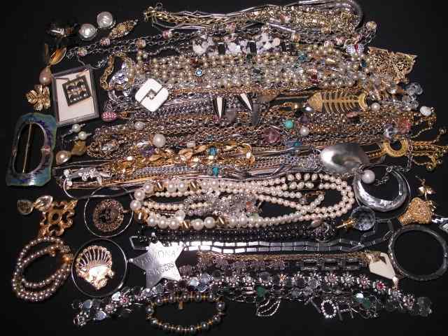 Appraisal: Tray lot of assorted costume jewelry Brands such as Trifari