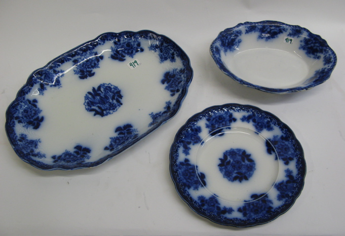 Appraisal: THREE PIECES OF ENGLISH FLOW BLUE PORCELAIN ITEMS in matching