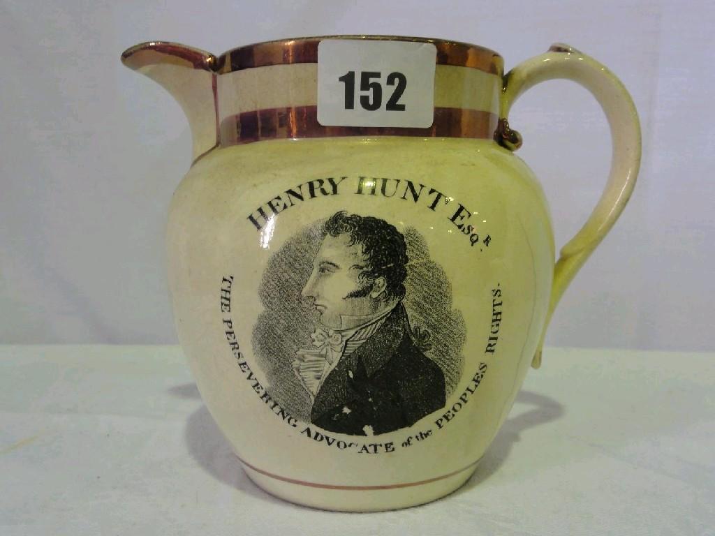 Appraisal: An early th century creamware type jug commemorating the Peterloo