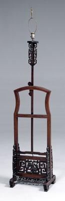 Appraisal: Chinese wood lamp stand adjustable standard with hexagonal top and