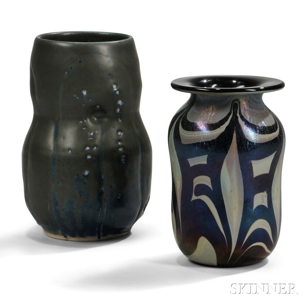 Appraisal: Studio Pottery Vase and Art Glass Vase Glazed ceramic glass