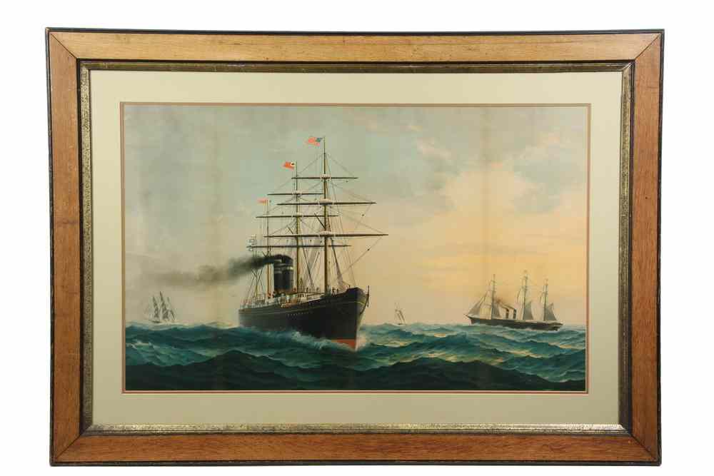 Appraisal: CHROMOLITHOGRAPH - Steam Sail Ship 'City of Chicago' Underway approaching