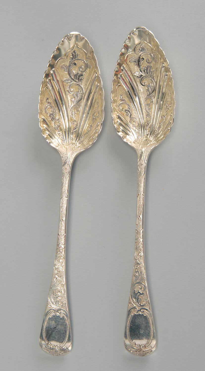 Appraisal: PAIR OF ENGLISH SILVER DESSERT SPOONS BY WILLIAM ELEY AND