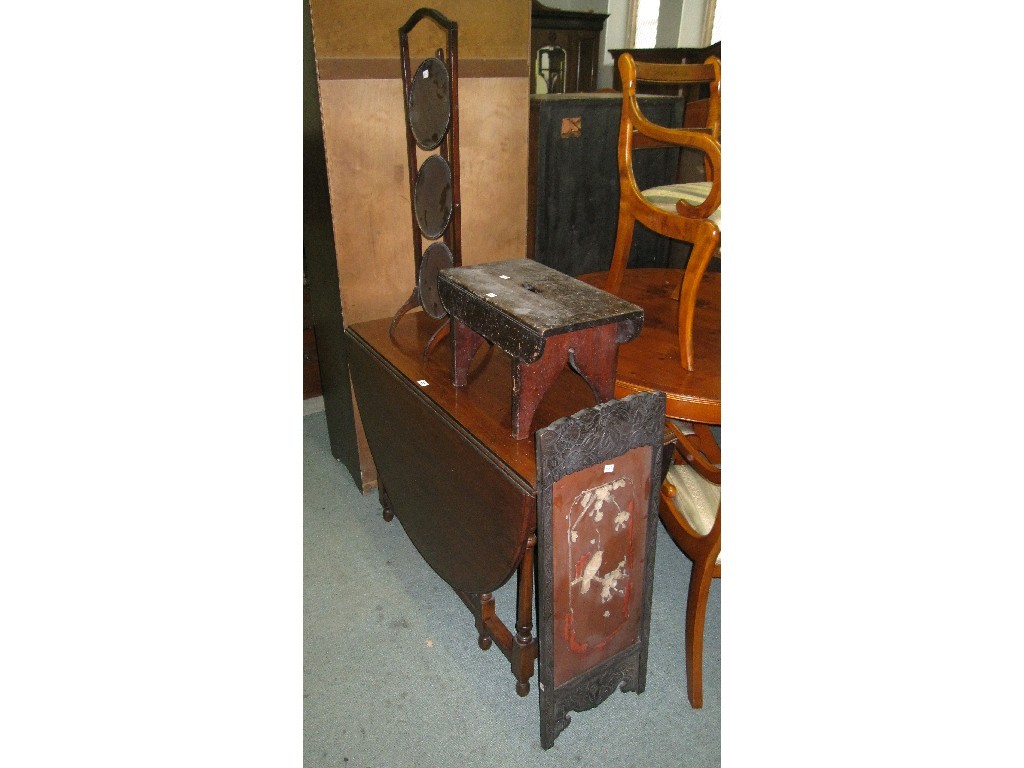 Appraisal: Lot comprising cakestand stool gateleg table and an ivory mounted