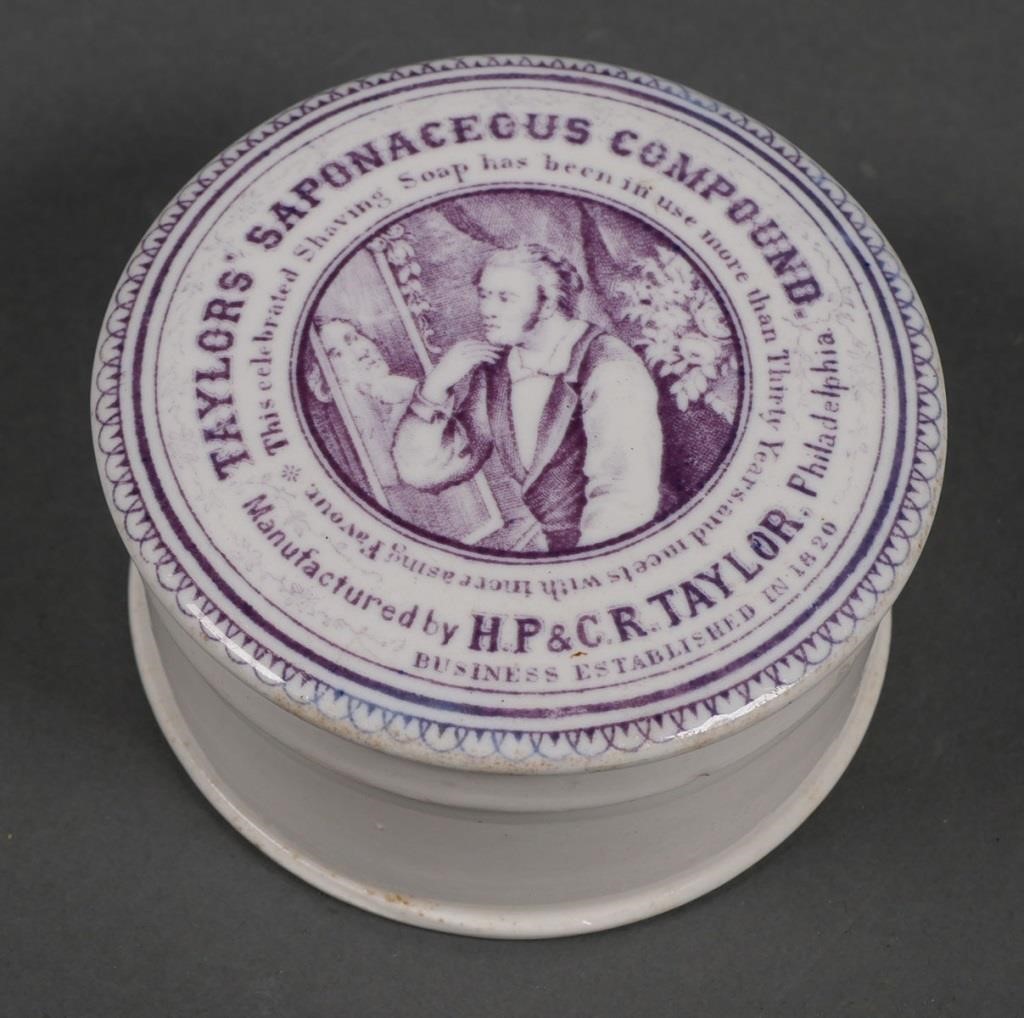 Appraisal: Taylor's Saponaceous Compound porcelain advertising jar Manufactured by the H