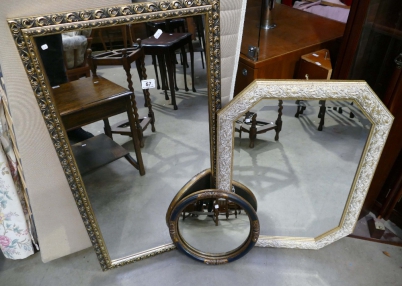 Appraisal: mirrors including a rectangular gold beveled edge mirror octagonal white