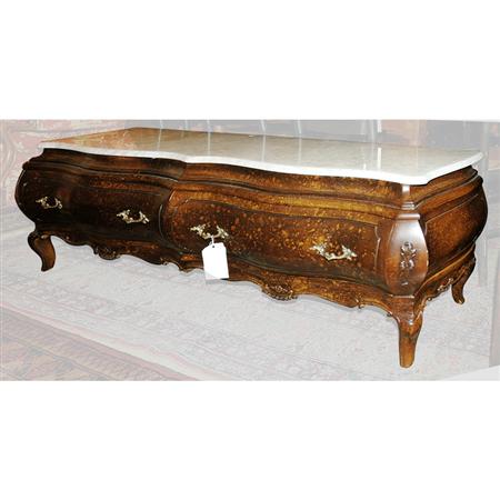 Appraisal: Marble Top Bombe-Form Mahogany Low Table with Drawers Estimate -