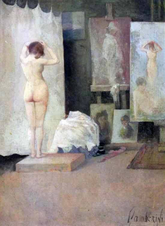 Appraisal: Giovacchino Gamberini - Italian oil on wood Nude in the