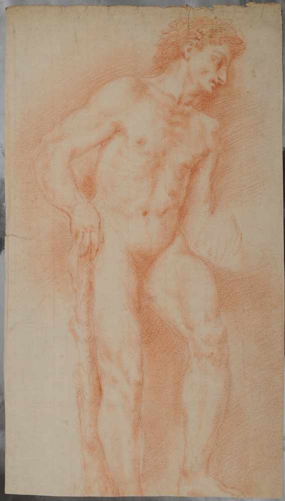 Appraisal: EUROPEAN SCHOOL MALE NUDE Chalk on paper laid down x