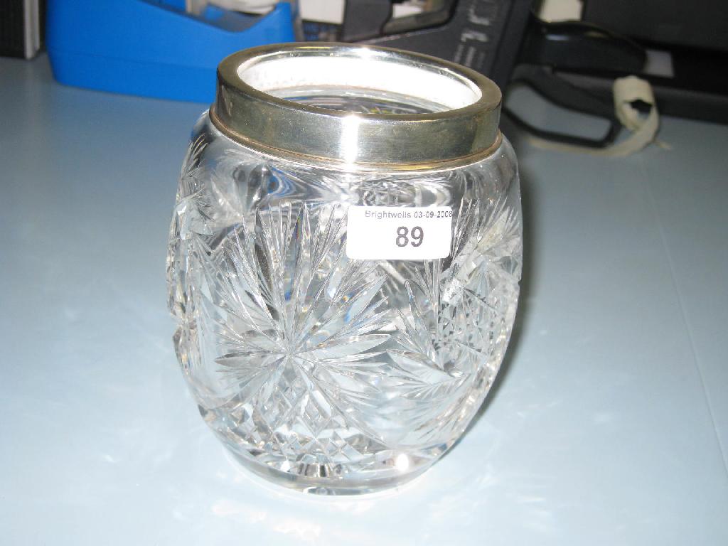 Appraisal: A George V silver mounted cut glass Biscuit Barrel and