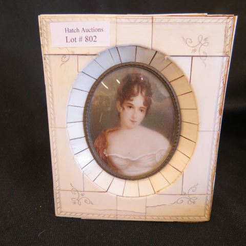 Appraisal: Miniature Painting on Ivory portrait of Madame Recamier image area