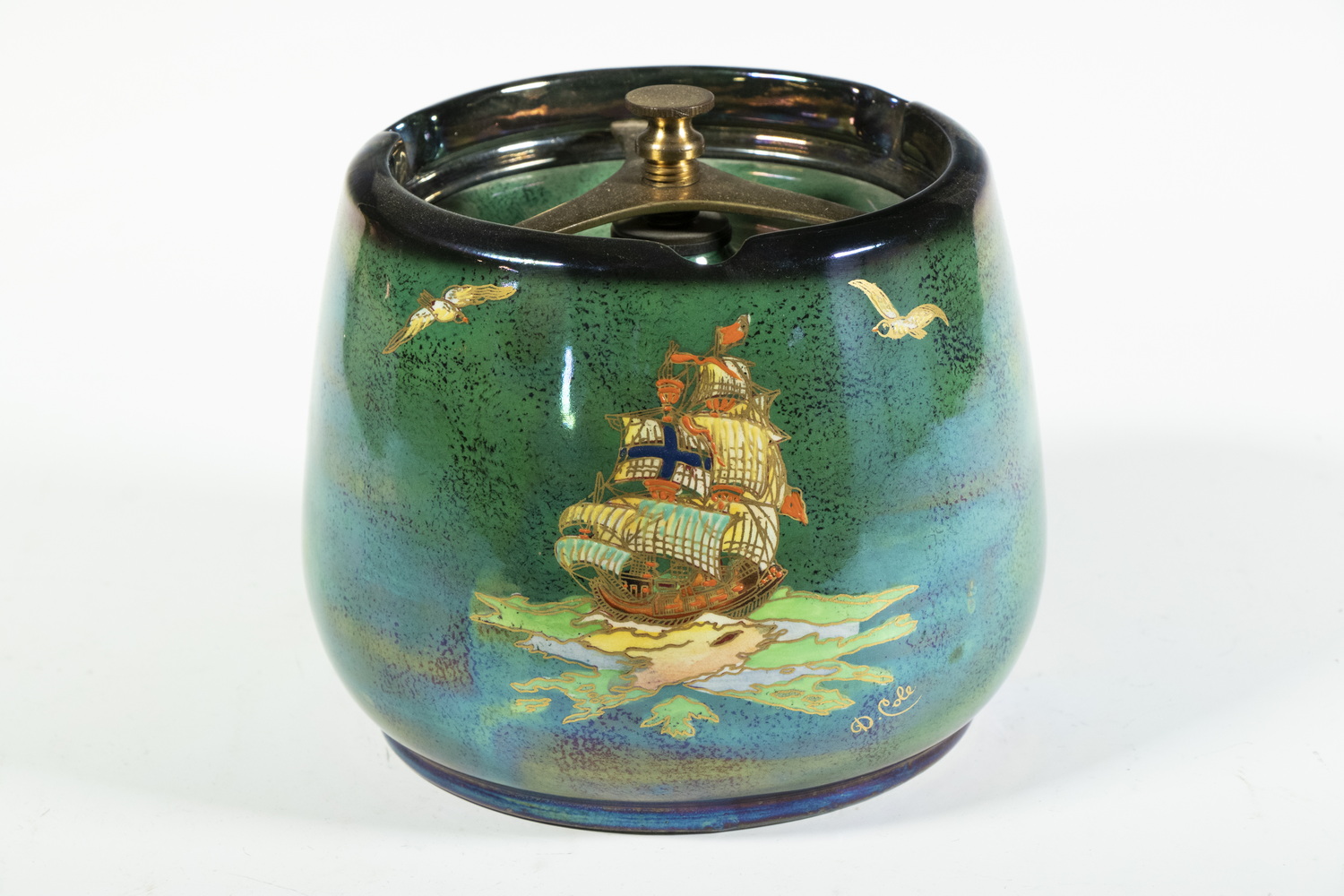 Appraisal: CROWN DEVON TOBACCO JAR SIGNED D COLE Staffordshire Fieldings Crown