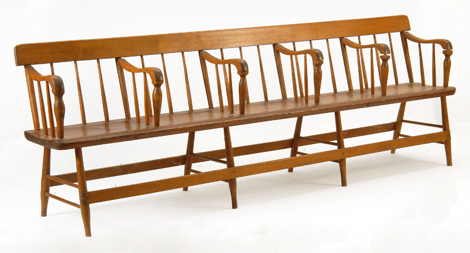 Appraisal: TH CENTURY DEACON'S BENCH in maple under brown stain Five