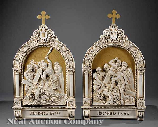 Appraisal: Two French Cast Plaster Reliefs of the Stations of the