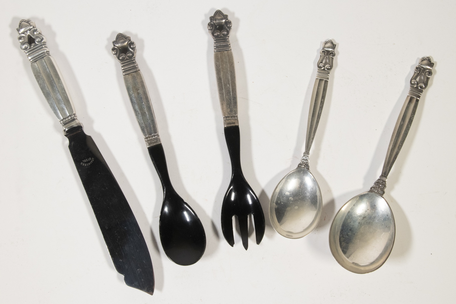 Appraisal: GEORG JENSEN ACORN PATTERN STERLING FLATWARE Assorted Serving Pieces incl