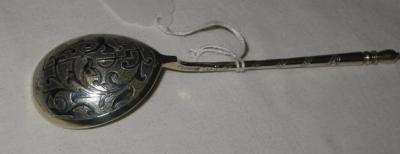 Appraisal: A RUSSIAN NIELLO SPOON the ovoid bowl having foliate scroll