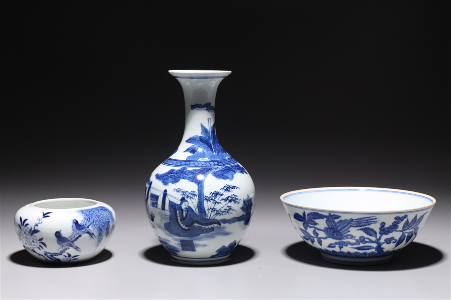 Appraisal: Three various blue and white Chinese porcelains including bottle vase