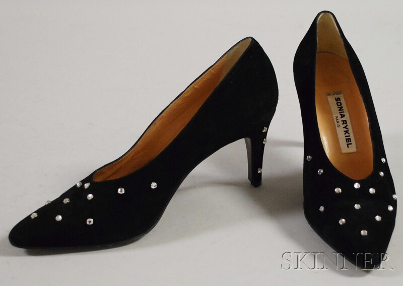 Appraisal: Pair of Sonia Rykiel Paris Rhinestone-studded Black Suede Pumps size